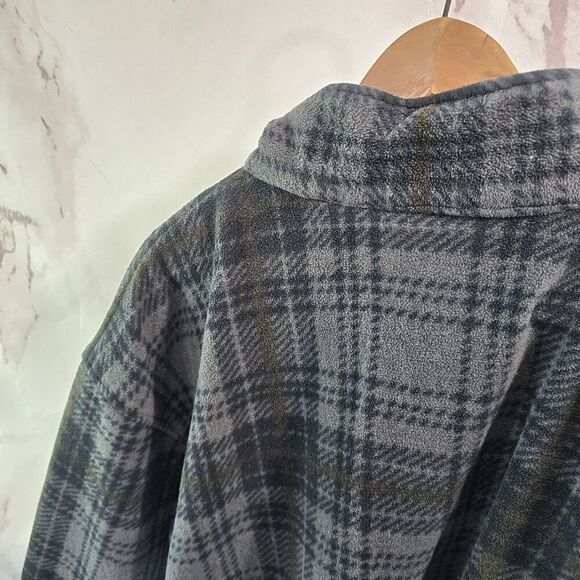 Fleece Vintage Pullover Mens Large Gray Quarter Zip 90s Jacket Sweater Plaid - Picture 7 of 12